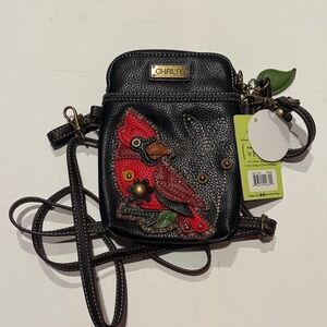 Chala Black Crossbody Bag with Red Bird Design